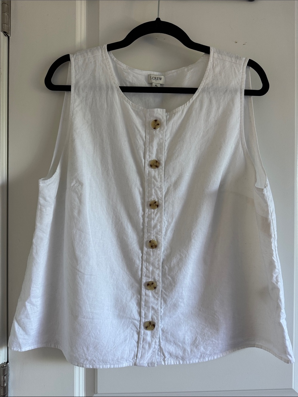 J. Crew White Sleeveless Button-Front Linen Blend Camisole